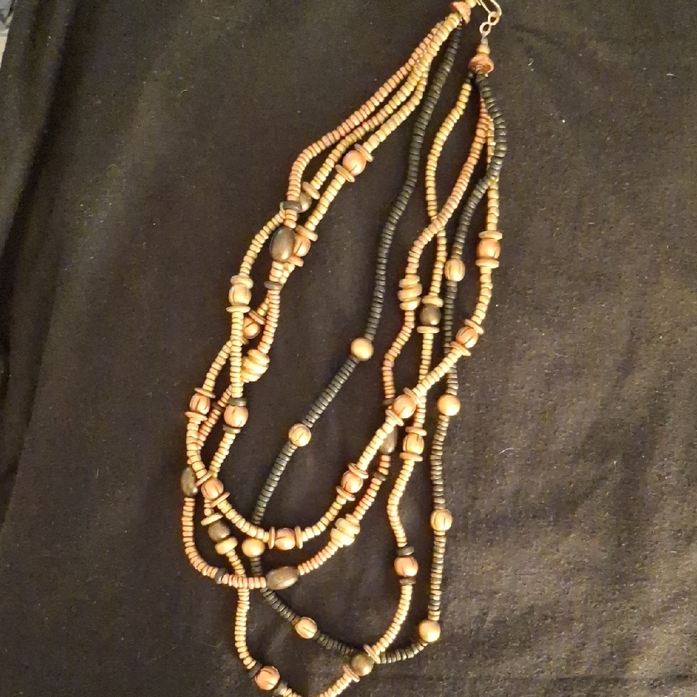 Black and Brown Multi-Strand Necklace with Cascading Beads
